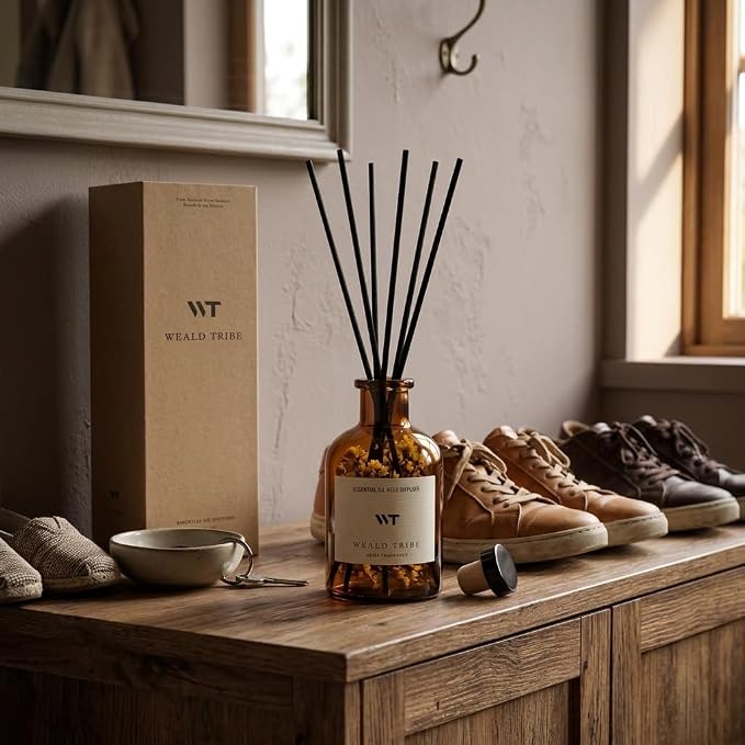 Reed Diffuser Set for Bathroom Air Fresheners, Oil Diffuser Sticks with Flower | Lemongrass Scent 4.0 fl oz Home Fragrance with Sticks Defusers | House Bedroom Office Shelf Decor