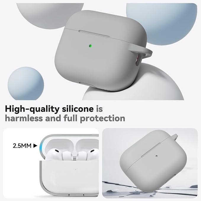 Ljusmicker for AirPods Pro 3 Case 2025 with Cleaner Kit,Light Grey | Soft Silicone Protective Cover for Apple AirPod Pro 3rd Generation Case with Keychain for Women Men,Shockproof