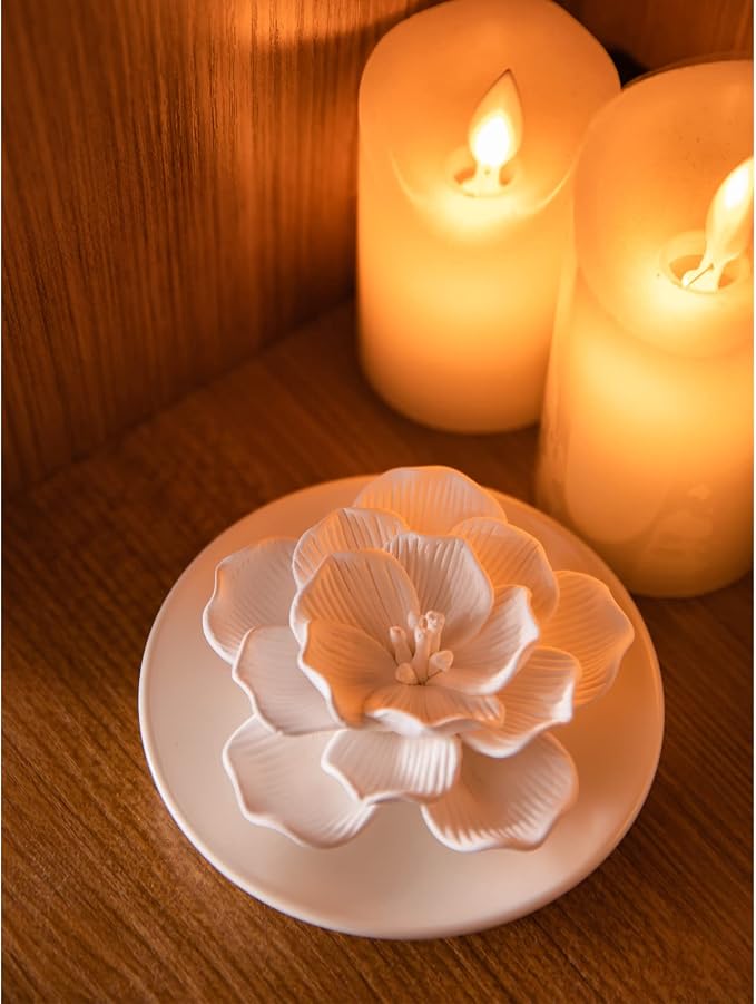 Essential Oil Passive Flower Diffuser -Non-Electric Porcelain Aromatherapy Diffusers for Small Mini Room, Desk Decorative, Bathroom (Hibiscus) | Non-electric ceramic diffuser for desks, bathrooms and small rooms