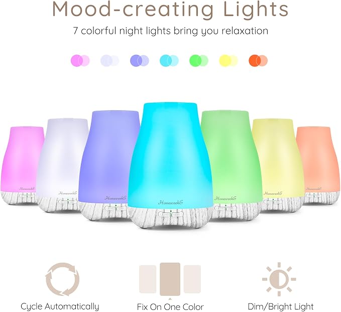 Homeweeks Essential Oil Diffuser for Room 100 ML 1 Pack | Aromatherapy Scent Diffuser Adjustable Mist Mode, Cool Mist, Auto Off Ultrasonic Aroma Fragrance Diffuser for Bedroom Office