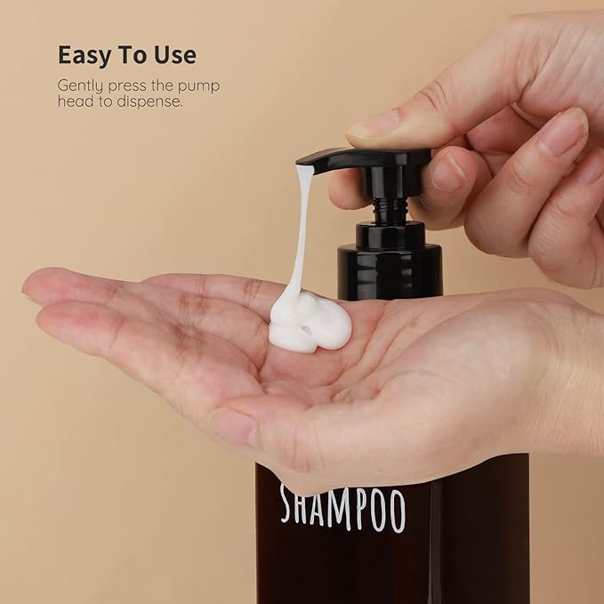 Segbeauty 16.9oz Lotion Dispenser, 3pcs Refillable Square Shampoo Bottles with Pump, 500ml Empty Plastic Bathroom Shower Bottles Liquid Soap Container Body Wash Dispenser for Home Hotel Travel Amber