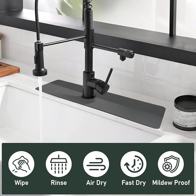 LOPNUR Faucet Mat for Kitchen Sink Cuttable, 24 Inch Long Sink Splash Guard Behind Faucet, Super Absorbent Diatomite Sink Protector Mat, Bathroom Water Splash Guard Fast Dry, Easy to Cut, Grey