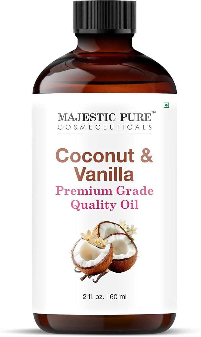 Majestic Pure Coconut Vanilla Essential Oil for Diffuser - 2 Fl Oz | 100% Pure & Natural Essentials Oils for aromatherapy, massage blends and DIY home fragrance projects, Massage and room sprays