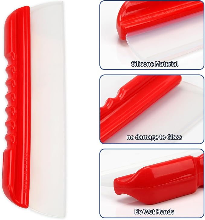 2 Pack 12inch car Squeegee,Silicone Squeegee,car Window Squeegee,Flexible T-Bar Water Blade for Car for Car Or Home Use,Washing,Wiping Glass, Mirror,Shower Doors,Red