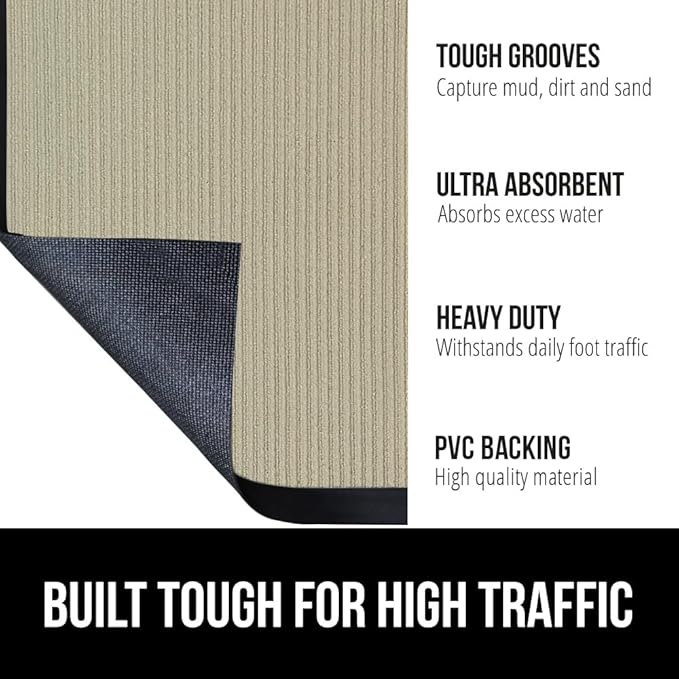 GORILLA GRIP Traffic Guard Door Mat, 47x35, Heavy Duty Welcome Mats, Commercial Office Space Doormat, Waterproof, Fade Resistant, Strong Rubber Backing, Low Profile, Shoe and Boot Scraper, Light Gray