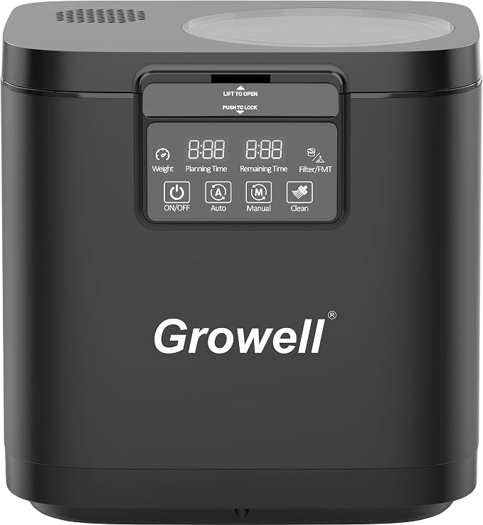 Growell 4L Electric Composter for Kitchen, Countertop, Indoor Compost Bin | Dual Carbon Filter, Auto-Clean, Long-Life Brushless Motor, LED Touch Panel, <40dB, Visible Window, Food Wast Recycler, Black