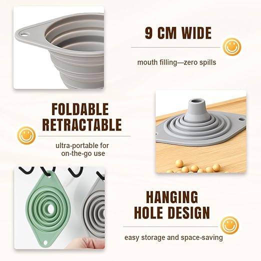 Kitchen Funnel Set 3 Pack, Collapsible Silicone Funnels for Filling Water Bottles & Small Bottles | Food-Grade, Easy Clean & Space-Saving (Mix Colors)
