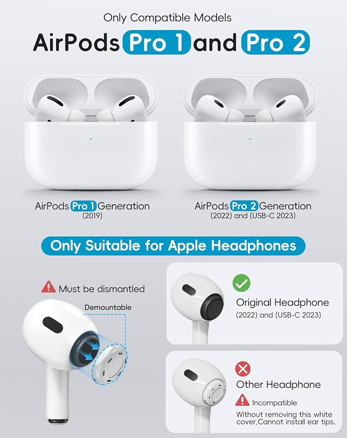 4 Pairs Replacement Ear Tips for AirPods Pro 1st /2nd(G-Green) | with Noise Reduction Hole,Built-in dust Guard Screen Silicone Ear Tips with Cleaning Pen
