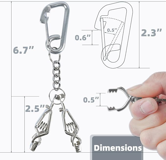 KUNN Glove Clip Stainless Steel Carabiner with Double-End Alligator Clip for Work Gloves, Glove Holder for Wall Mount
