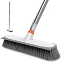 Floor Scrub Brush with Long Handle, 12" Wide 2-in-1 Deck Brush and Squeegee with 55" Stainless Steel Pole, Heavy-Duty Stiff Bristles for Shower, Tile, Garage, Patio & Kitchen-Orange