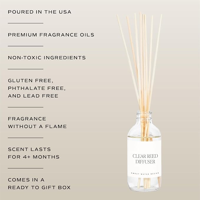 Sweet Water Decor Spa Reed Diffuser Set - Sea Salt, Wood, and Cream Scented Reed Diffuser for Home - Home Freshener Diffuser with Sticks - Long Lasting Fragrance, Made in the USA