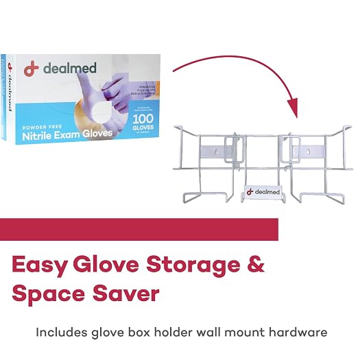Dealmed Triple Wall Mount Glove Box Holder - Horizontal Steel Dispenser | 3-Unit Capacity, Powder Coated Wire, Fits Standard Exam Sizes, Open Visibility Design, Countertop Or Surface Use