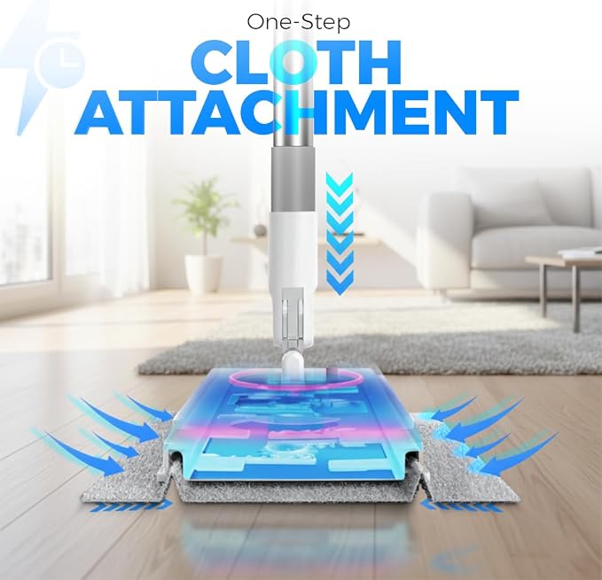 FlexiClamp Sweep & Mop Kit - Durable Cleaning Tool for Hardwood, Tile, Marble & Laminate Floors, Home, Kitchen Cleaning Essentials. (Include 10 Dry Cloths)
