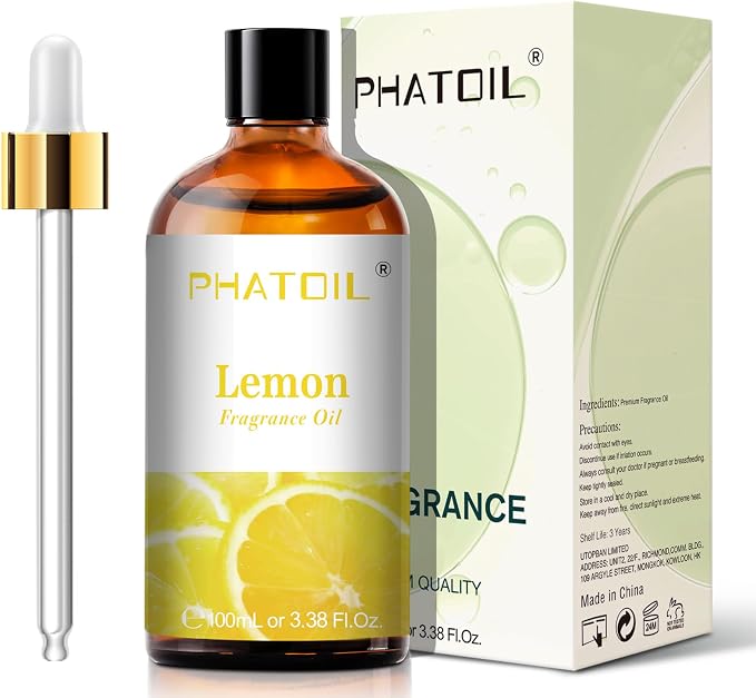 PHATOIL Lemon Fragrance Oil for Diffuser Aromatherapy 3.38FL.OZ | Long Lasting Scented Oils For Humidifier, Air Freshener, DIY Soap Candle, Scent Project Making, Aroma Oil for Home Freshening