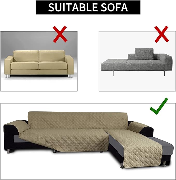 Easy-Going L Shape Sectional Sofa Cover - Reversible Chaise Lounge Slipcover, Pet & Kid Friendly (Small, Beige/Beige)
