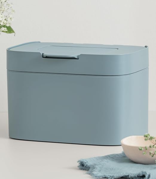 KAZAI. Compost Bin Kitchen 'Elin' | 1.2 GAL / 4.5L Countertop Compost Bin with Lid & Carbon Filter | Odor-Free, Dishwasher Safe, with Inner Bucket | Small Indoor Kitchen Composter | Stone-Blue