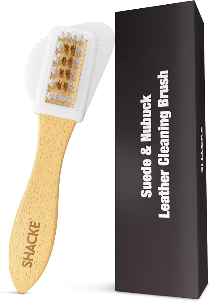 Suede Brush with Wood Handle – Nubuck Cleaner & Suede Shoe Brush | Suede Shoe Brush & Suede Cleaner — Rubber Bristles, Welts, Nylon/Brass Lift Dirt from Shoes, Boots, Bags & Purses