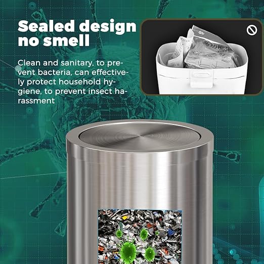 4.8GALStainless Steel Bathroom Trash Can with Lid, Silver Trash Can with Flipping Lid, Garbage cans for Kitchen，Living Room,Dental Office，Hotel,Guest Room(4.7gal-Silver)