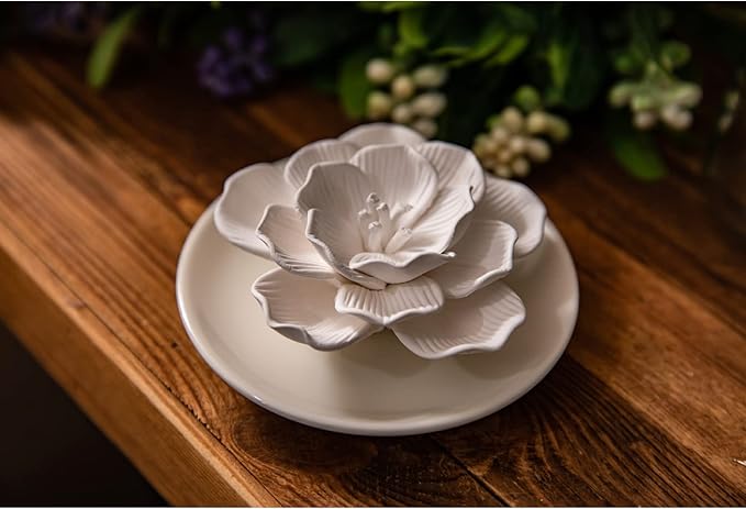 Essential Oil Passive Flower Diffuser -Non-Electric Porcelain Aromatherapy Diffusers for Small Mini Room, Desk Decorative, Bathroom (Hibiscus) | Non-electric ceramic diffuser for desks, bathrooms and small rooms