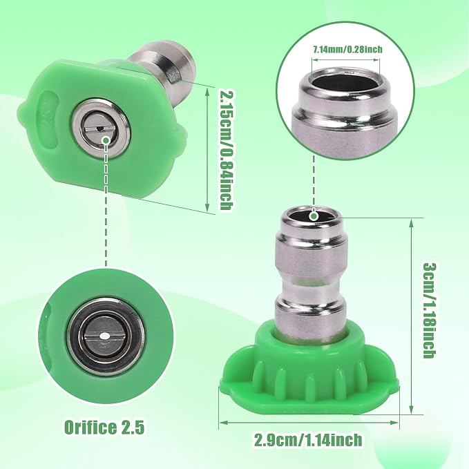 Pressure Washer Tips, 7 Pack Power Washer Nozzle Tips, 25 Degree Green, 1/4 Inch Quick Connect, 4000 PSI