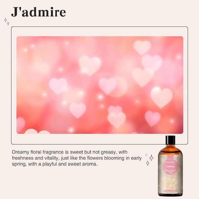 PHATOIL J'admire Fragrance Oil for Diffuser, Aromatherapy 3.38FL.OZ | Long Lasting Scented Oils For Humidifier, Air Freshener, DIY Soap Candle, Scent Project Making, Aroma Oil for Home Freshening