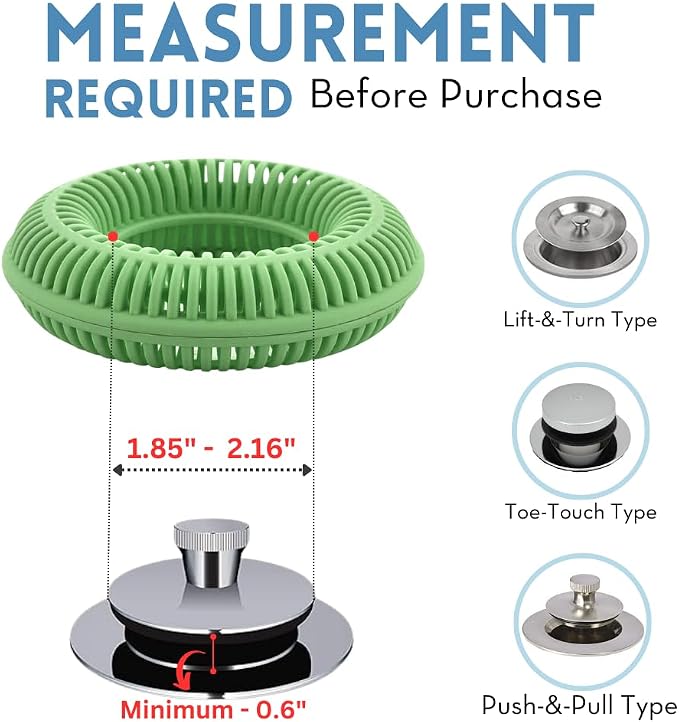 TubRing Pop-Up Drain Protector & Strainer Silicone Hair Catcher, Sage Green | Easy snap-in design fits around bathtub stoppers. Customizable utility guard for clog prevention. Fits 1.85"- 2.16" drains.