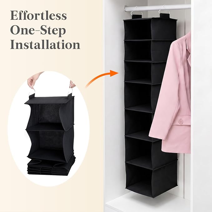 Lifewit 7 Tier Hanging Portable Closet Storage Organizer for Shelves, Gray | Foldable Clothes Shelf with 2 Sturdy Hooks, Sweater/Coat/Shoes Clothing Organization for Wardrobe, Dorm, Bedroom