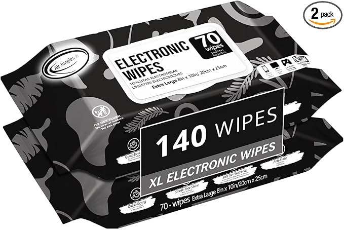 Air Jungles Electronic Wipes Screen Cleaner 70 Ct (Pack of 2), XL 8x10 Inch | No Cloth Needed, Cleaning LED Screen, TV, Computer, Tablet, Phone, Laptop, Monitor, Smart Watch, Headphone & Gaming Equipment