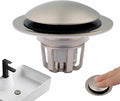 Pop Up Sink Drain Stopper Hair Catcher - Brushed Nickel 1 Pack | Satin nickel strainer replacement, Fits 1-1/8 & 1-1/2 drains, Anti clog hair catcher, Quick pop up seal, Push button gaskets.