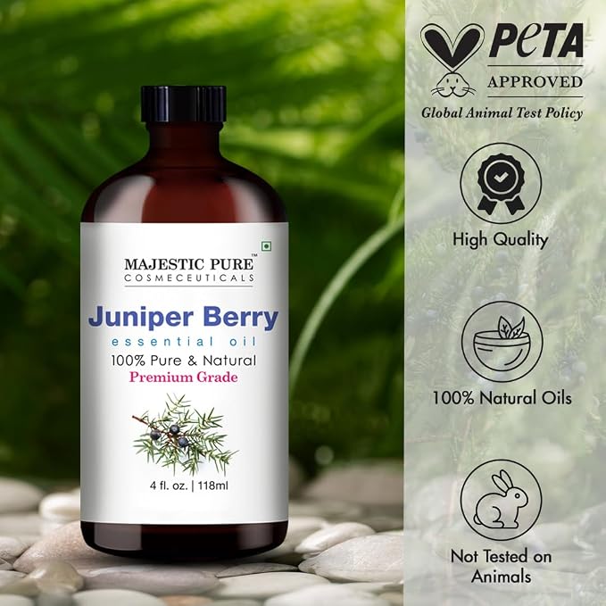 Majestic Pure Essential Oil with Glass Dropper - 100% Pure and Natural - Essential Oils for Diffuser, Aromatherapy, Soap and Candle Making, Juniper Essential Oil, Juniper Oil, 4 Fl Oz | 100% Pure & Natural Premium Grade Oil for Hair, Skin Care, Carrier...