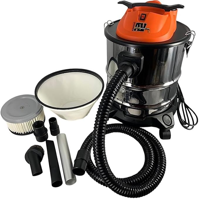 Pellethead Ash Vault Pro 10-Amp Ash Vacuum, 5-Gal, Dual HEPA | 10-amp ash vacuum with 5-gallon steel tank, Dual HEPA filtration and heat-resistant hose, For fireplaces, stoves, and BBQs