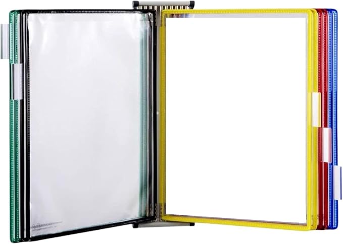 Tarifold 10 Pocket Wall Mount Reference System, Expandable, Assorted Colors | 10 PVC pockets hold 20 letter-size sheets, metal wall bracket, index tabs, easy to install