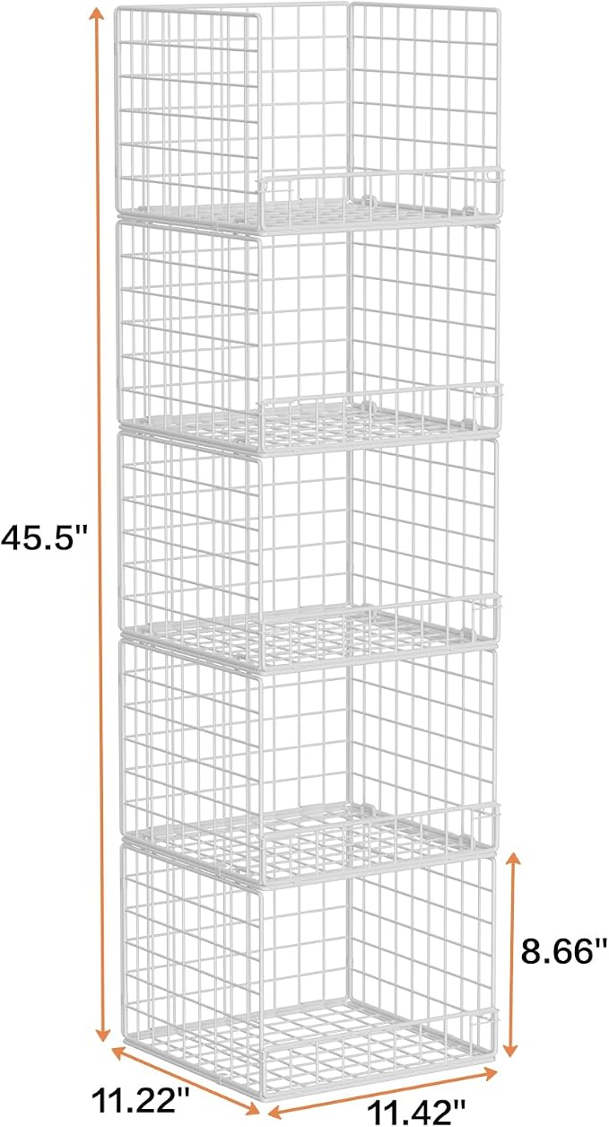 5-Tier Stackable Closet Organizers and Storage Baskets, Closet Shelf Organizer, Space-Saving closet organizer system, Foldable Clothes Storage Bins for Closet Organizer System, White(Patent 30022416)
