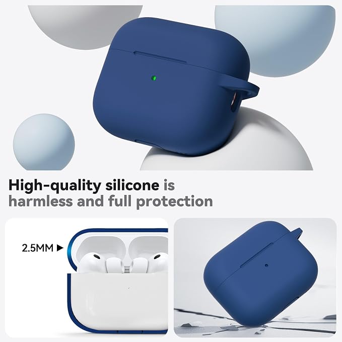 Ljusmicker for AirPods Pro 3 Case 2025 with Cleaner Kit,Midnight Blue | Soft Silicone Protective Cover for Apple AirPod Pro 3rd Generation Case with Keychain for Women Men,Shockproof