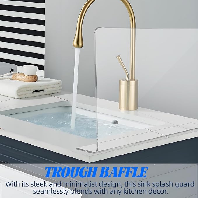 PRETYZOOM Kitchen Sink Splash Guard Acrylic Water Barrier for Bathroom and Kitchen Sink 15.74 X 8.26 X 1.96 Inches Protection Anti-Splashing Guard with Smooth Surface Easy to Clean