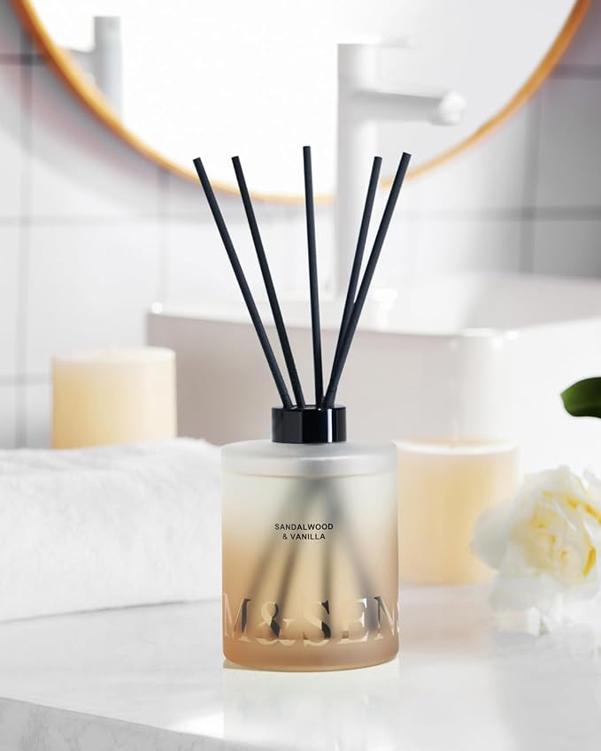 M&SENSE Reed Diffuser, Sandalwood Vanilla, 17 oz Natural Essential Oil | Non-Toxic Organic, Long-Lasting Fragrance, Ideal for Meditation Room, Bedroom, Gifts for Women