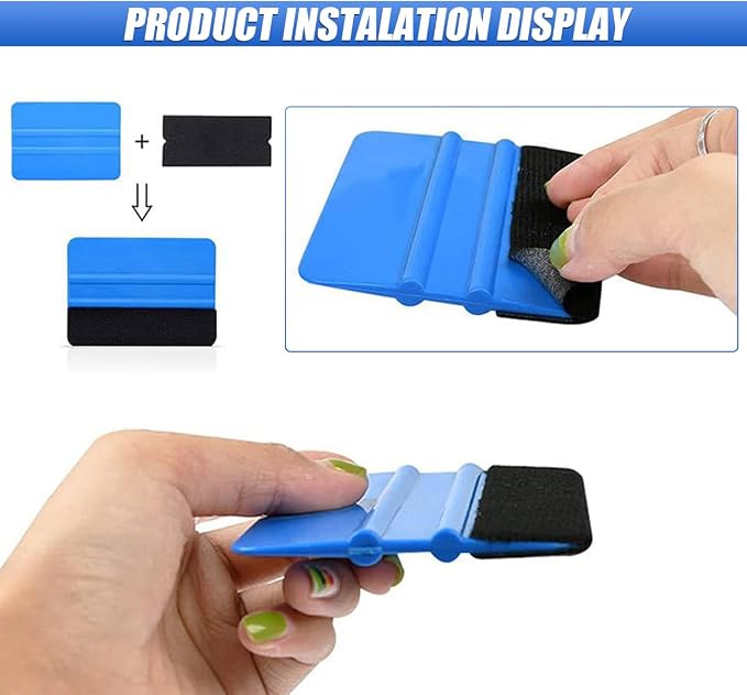 Sleek 4 Inch Plastic Felt Edge Squeegee - Vinyl Scraper Tool for Car Decals, Mini Squeegee Car Window Film Tinting Tool, Vinyl Wrap Wallpaper Smoothing Tool for Car Window Tint, Blue (2PCS)