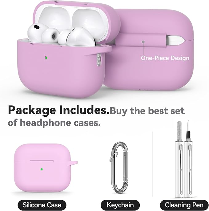 Ljusmicker for AirPods Pro 3 Case 2025 with Cleaner Kit,Light Lilac | Soft Silicone Protective Cover for Apple AirPod Pro 3rd Generation Case with Keychain for Women Men,Shockproof