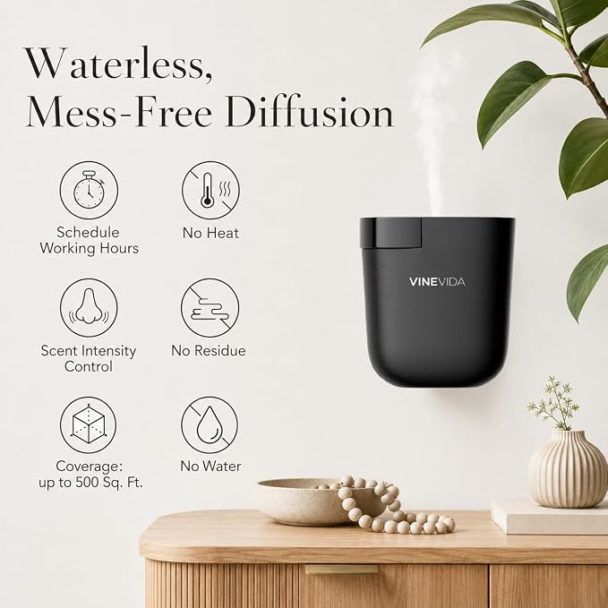 VINEVIDA Prime Plug-in Diffuser for Home & Office | Fragrance Oil Diffuser - Cold Air Diffuser for Essential Oils | Scent Machine (2 Hotel Scents Included)
