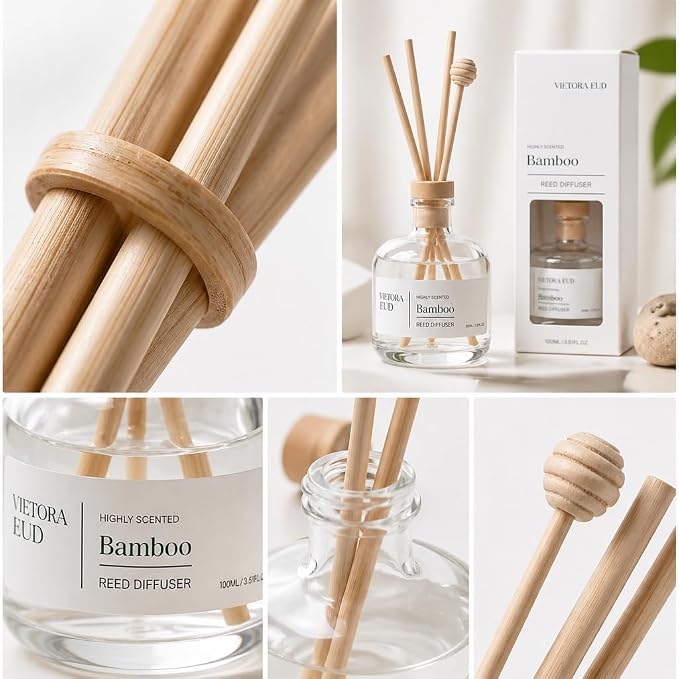 Bamboo Reed Diffuser, 3.5 Fl Oz | Luxury Hotel Ritz Carlton Inspired, Lasts 12 weeks,flameless & safe. floral scent for living room/bedroom. Natural oils, gift