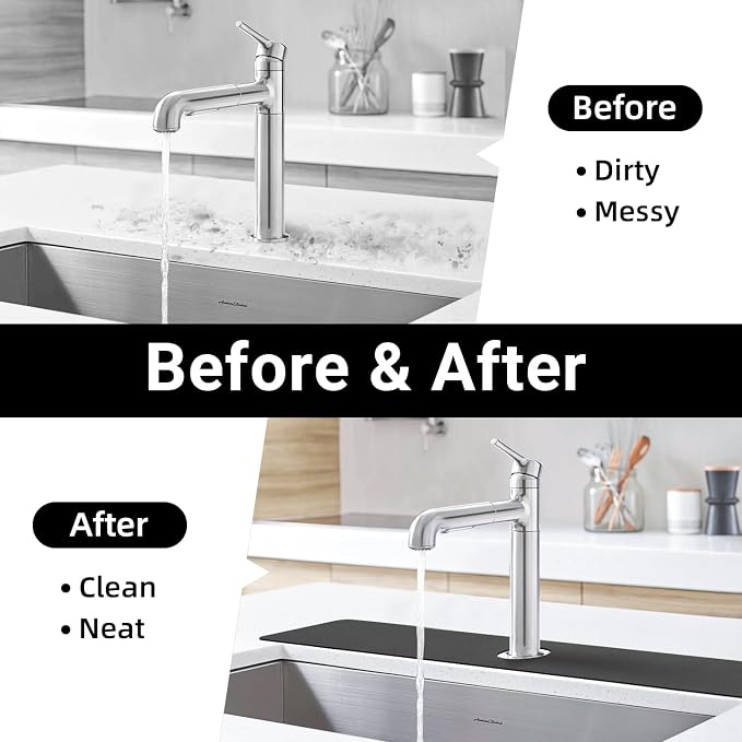LOPNUR Faucet Mat for Kitchen Sink Cuttable, 29 Inch Extra Long Sink Splash Guard Behind Faucet, Super Absorbent Diatomite Sink Protector Mat, Bathroom Water Splash Guard Fast Dry, Easy to Cut, Grey