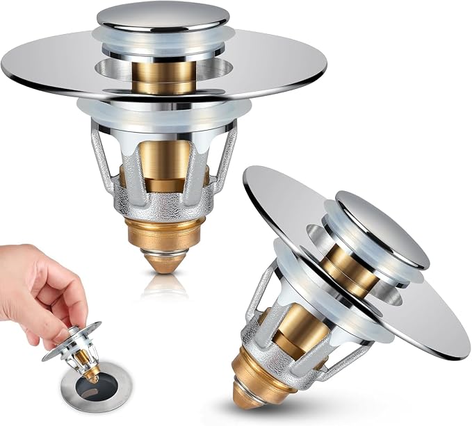 Bathroom Sink Stopper 2 Pack, Bathroom Sink Drain Strainer, Revolutionary Bathroom Accessories and Essentials (Chrome)