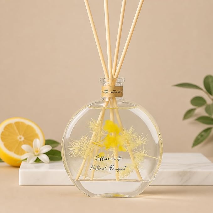 Citrus Reed Diffuser, 3.5 Fl Oz | Bright citrus scent; long-lasting reed diffuser gift set for bedroom, living room, bathroom or office relaxation.