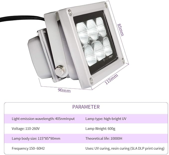 3D Printer UV Resin Curing Light for SLA/DLP/LCD 3D Printing, Solidify Photosensitive Resin, 405nm UV LED Lights with 60w Output Affect