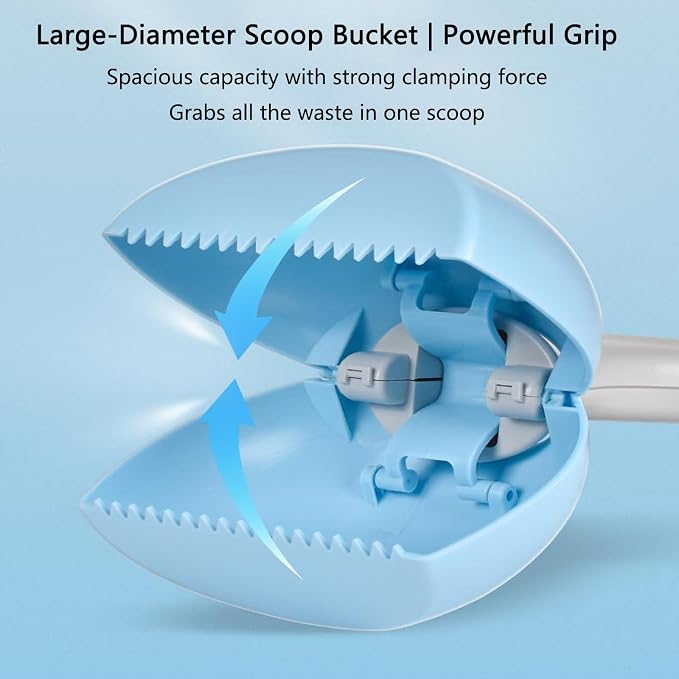 Pooper Scooper with Long Handle 28”, Heavy Duty & Foldable, No Touch Waste Pickup Tool for Large Medium Small Dogs,Portable for Lawn Grass Dirt Gravel, Includes 1 Rolls Waste Bags (Blue-Large)