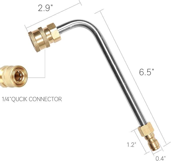 Washer Gutter Cleaner Attachment,Pressure Washer Gutter Rod for Lance/Wand 1/4 Inch Quick Connect,90 degrees curved rod (7 inch)
