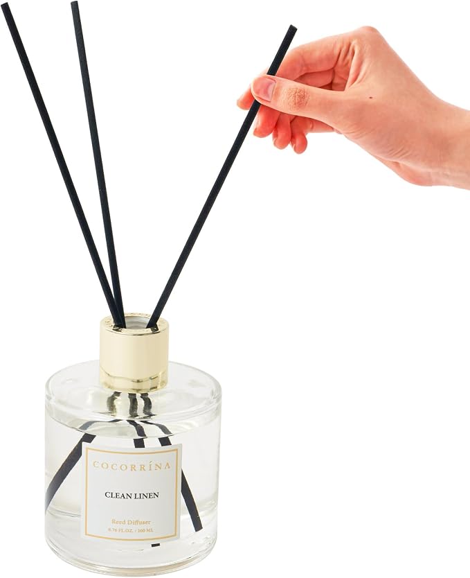 Flower Reed Diffuser - Clean Linen 6.7oz Scented Diffuser with Sticks Home Fragrance Essential Oil for Bathroom Shelf Decor (Artificial Flower)