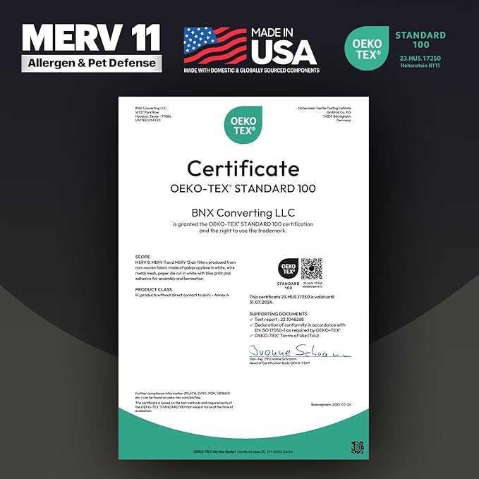 BNX TruFilter 18x18x1 Air Filter MERV 11 (6-Pack) - MADE IN USA - Allergen Defense Electrostatic Pleated Air Conditioner HVAC AC Furnace Filters for Allergies, Dust, Pet, Smoke, Allergy MPR 1200 FPR 7