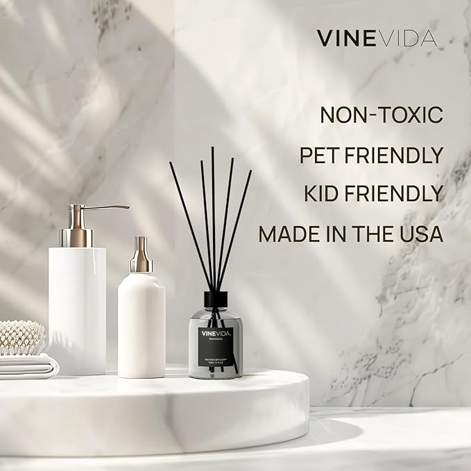 VINEVIDA Reed Diffuser Black Cedarwood & Juniper | Diffuser Reed for Home & Bathroom | Long-Lasting Scent Sticks Set | Oil Stick Diffuser | Bathroom Scent