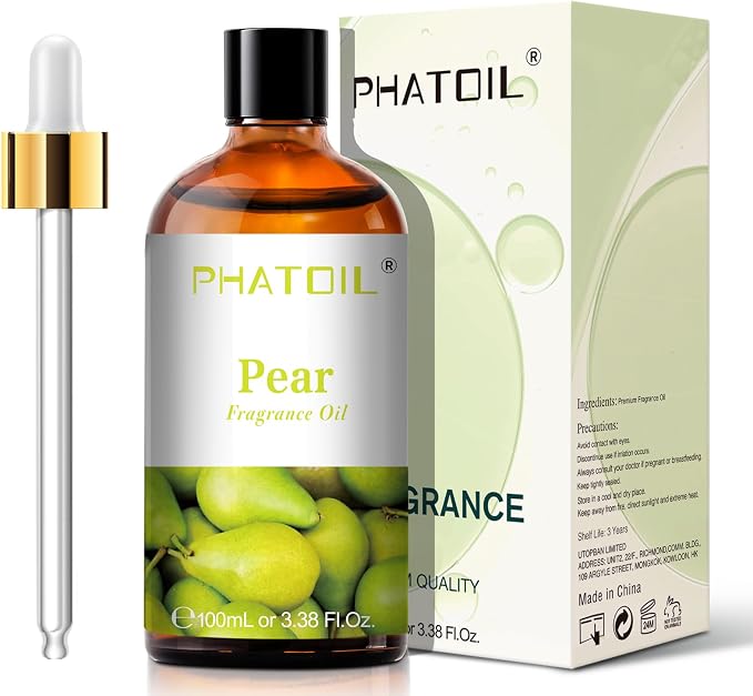 PHATOIL Pear Fragrance Oil for Diffuser Aromatherapy 3.38FL.OZ | Long Lasting Scented Oils For Humidifier, Air Freshener, DIY Soap Candle, Scent Project Making, Aroma Oil for Home Freshening